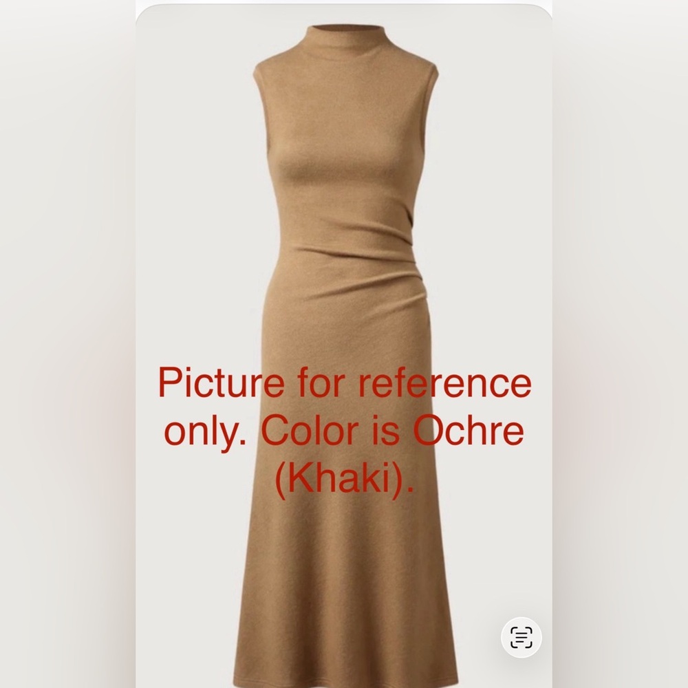 OGL Cashsoft Mockneck Sleeveless Midi Dress 
Ochre (Khaki) Size XS